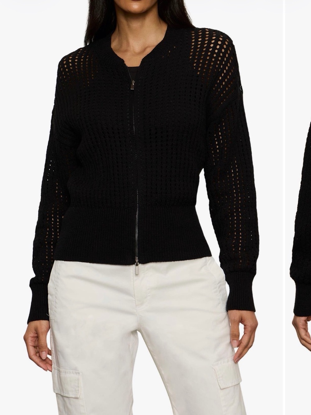 Sanctuary Black Openwork Zip Sweater